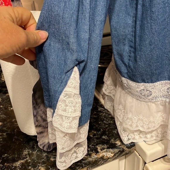 L womens button up lace charming long sleeve denim top XL - Picture 3 of 5